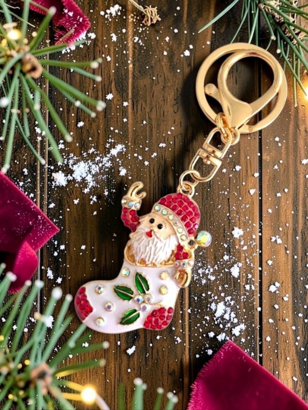 Holiday Santa Red Stocking Bag Charm / Keychain